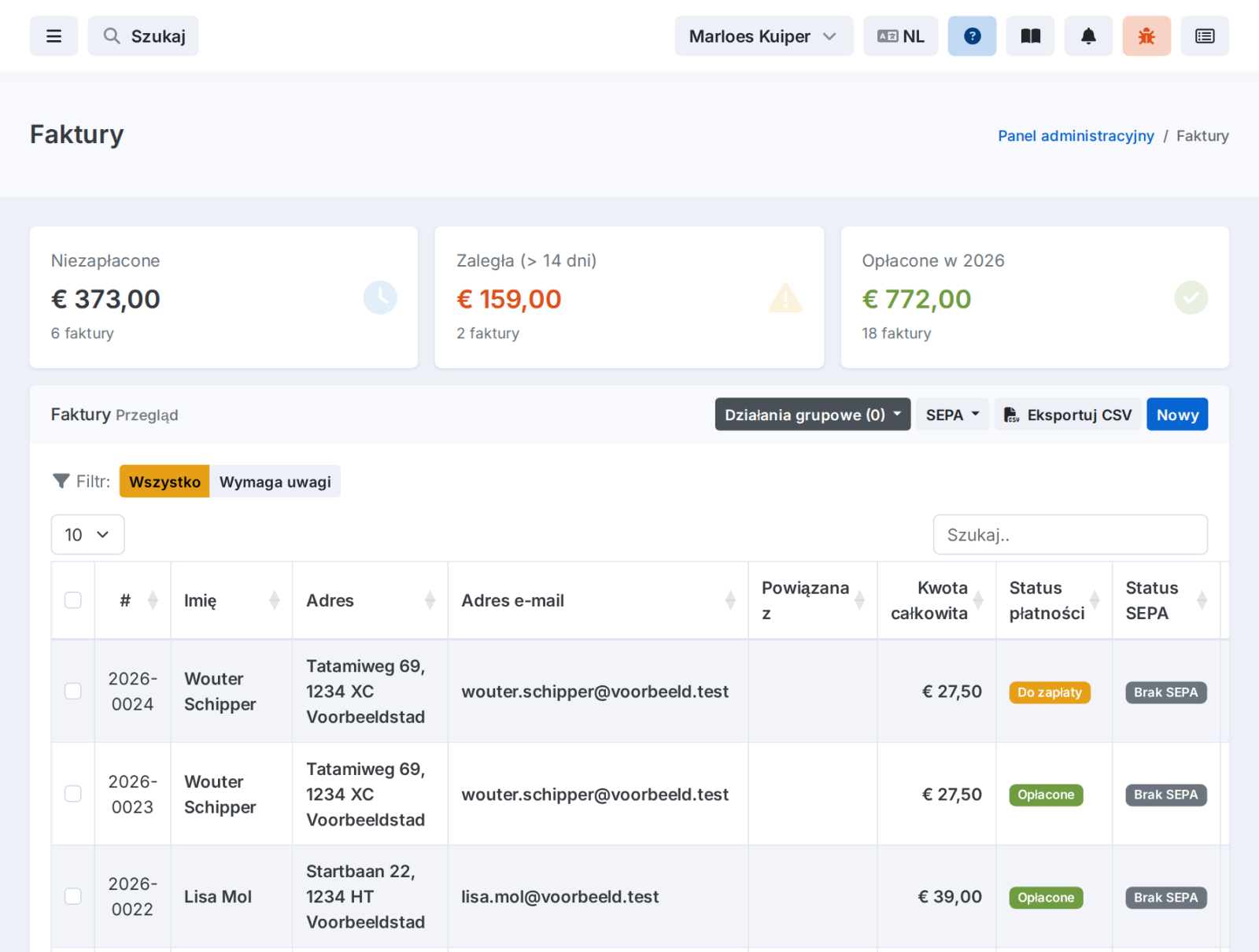 Facturen met openstaande en betaalde abonnementen