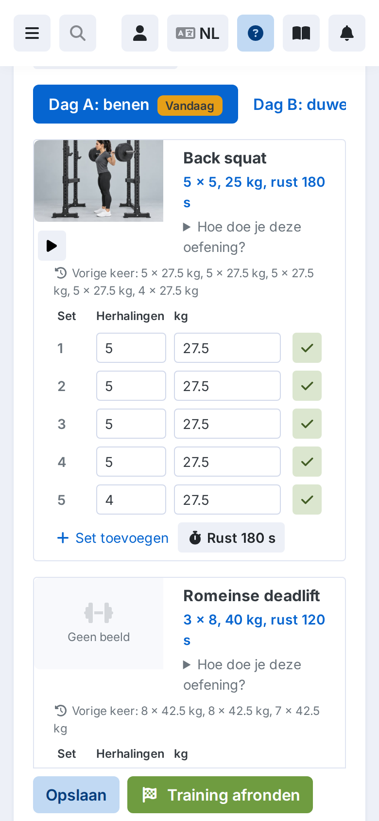 Sets bijhouden op een telefoon met de waarden van de vorige keer