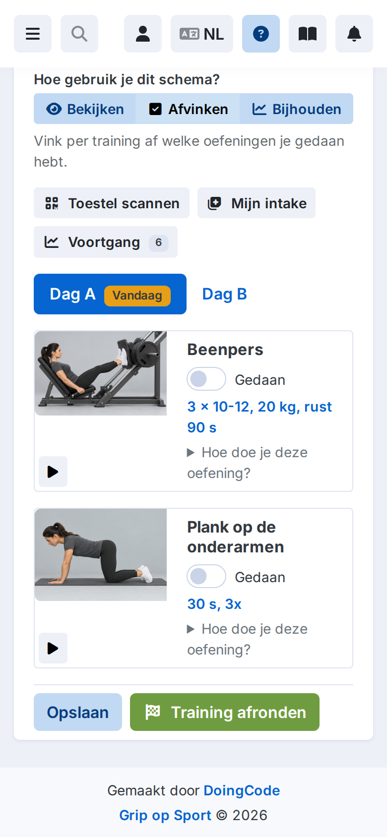 Oefeningen afvinken op een telefoon