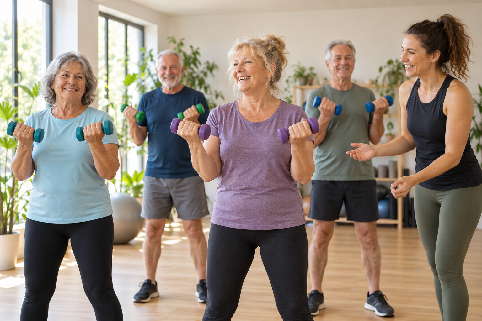 Een kleine groepsles met dumbbells